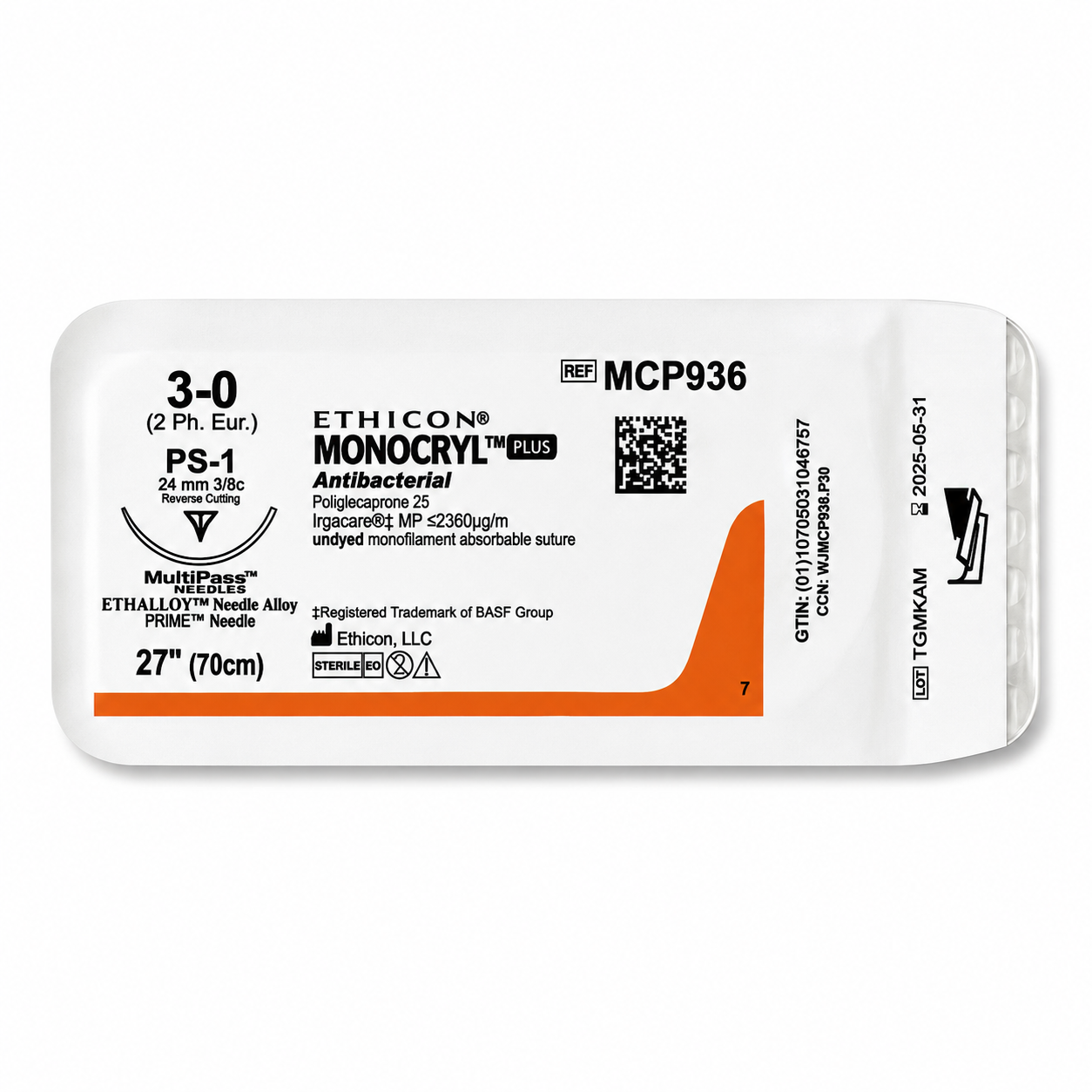 Sutura Monocryl Plus 3-0 PS1 Plastica Antibacterial MCP936