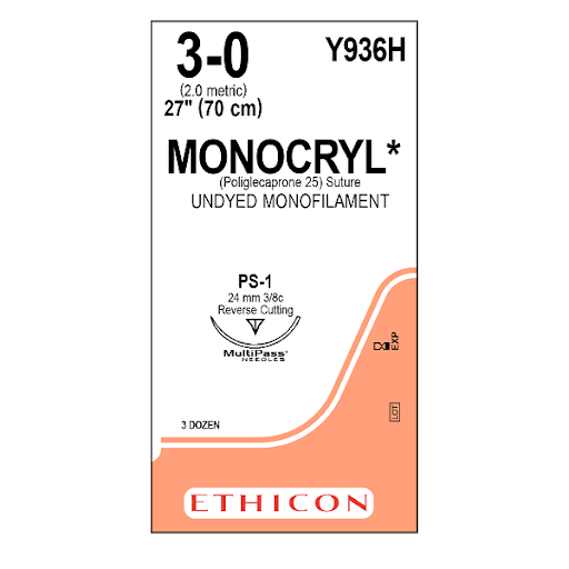 Sutura Monocryl 3-0 PS1 Y936 (1 pieza)